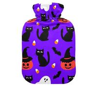 Cat Pumpkin Halloween Purple Hot Water Bottle with Cover for Pain Relief Heating Bottles for Neck and Shoulder Pain, 2L