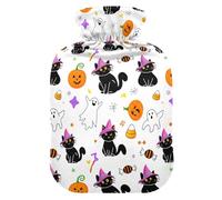 Cat Pumpkin Halloween White Hot Water Bottle with Cover for Pain Relief Hot Bottle Water Bag for Headaches, 2L