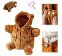 Cat Puppy Plush Outing Backpack,Cute Bear Bee Design Carrier Bag,Foldable Warm & Breathable Pet Costume Winter Travel Bag for Kitten Small Dog (Bear, S)
