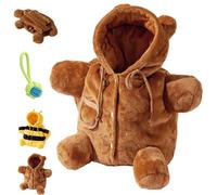 Cat Puppy Plush Outing Backpack, Cute Bear Bee Design, Winter Warm Anti-Escape Costume Bag, Soft Plush Outing Bag for Kitten Cat Small Dog (Bear, M)