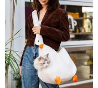 Cat Puppy Plush Outing Backpack - Winter Cute Bear Bee Design, Crystal Plush Carrier Handheld Crossbody Anti-Escape Pet Bag for Small Dog Cat Indoor Outdoor Travel (Goose,Large)