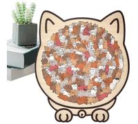 Cat Puzzle - 135 Piece Educational Wooden Jigsaw Maze, Challenging Brain Teaser Board Game For Kids Boys Girls Preschool Classroom, Cute Animal Kitty Shape Playroom Table Top Decoration Ornament