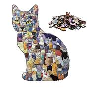 Cat Puzzle - Animal Shaped Wooden Game for Adults | Challenging Cut Pieces with Creative Design & Fun Activity for Kids Family Party Home Workplace School and Birthday Present