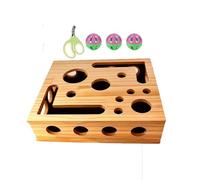 Cat Puzzle Feeder, Solid Wood Cat Scratching Puzzle Game Box (30x25x8cm) - Interactive Nail Filing Toy with Maze Hidden Balls, Furniture Protection Claw Care Toy (A)