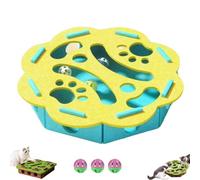 Cat Puzzle Felt Maze Box Cat Toys, Cats Maze Ball Track Hide and Seek Hunting Interactive Games Toys Cats Scratcher Self Play Mat Whack a Mole Flying Toy for Bored Indoor Kittens(Yellow,Flower)