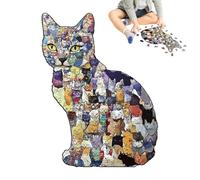 Cat Puzzle - Natural Wood Material, Twenty Four By Thirty Point Nine Centimeter, Hundred Eighty Three Pieces, Animal Shape Design | Fun Challenging Game for Kids Family Home School Office