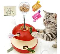 Cat Puzzle Toy Apple-Shaped, Cat Toys Interactive For Indoor Cats, 2-Level Modes & 10 Holes Rechargeable Apple Cat Toy For Indoor Cats, Kittens & Adult Cats To Reduce Boredom (Red,B. Dispenser ball)