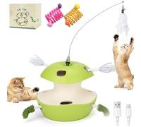 Cat Puzzle Toy Apple-Shaped, Cat Toys Interactive For Indoor Cats, 2-Level Modes & 10 Holes Rechargeable Apple Cat Toy For Indoor Cats, Kittens & Adult Cats To Reduce Boredom (Green,A Feather type)