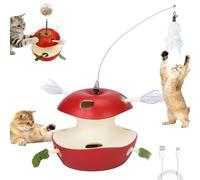 Cat Puzzle Toy Apple-Shaped, Upgrade Interactive Magic Apple Toy for Cat, 2-Level Modes with 10 Holes, Smart Sensor, Rechargeable, for Kittens & Adult Cats Toy (red)