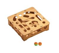Cat Puzzle Toy Box, Wooden Interactive Enrichment Toy Nail File Box with Bell for Indoor Cats, Treat Dispensing, Self-Play, Hunting Games, Hide & Seek, Stress Alternative (2 Bells)