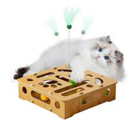 Cat Puzzle Toy, Cat Toys Wooden Puzzle Box with Feathers and Balls | Keep Cats Engaged Indoor Sports Entertainment Hunting Cat Toys for Cats by i
