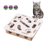 Cat Puzzle Toy, Interactive Cat Intelligence Maze Box with 3 Balls for Indoor Kitten Scratching Training Enrichment Exercise Hunting Play Boredom (S-White)