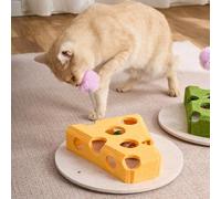 Cat Puzzle Toy, Interactive Cats Toys for Indoor, Cheez Shape Cat Scratcher Matin Holes Maze, Interactive Cats Scratcher Toys for Small Medium Large Kitten (Yellow)