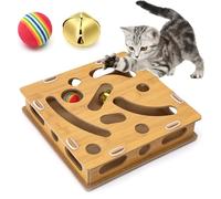 Cat Puzzle Toys, Interactive Cat Toys for Indoor Cats with a Bell Ball & Rainbow Ball, Wooden Cat Toys with Holes for Cats to Play in, Cat Amazing Cat Toys Box for Indoor Cats for Kitten Games