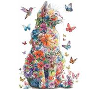Cat Puzzles for Adults 1000 Pieces, Flower Puzzle Colorful Art Animal Kitten Hummingbird, Butterfly Garden Plant Floral Impossible Jigsaw Puzzle