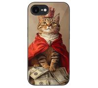 Cat Queen Money Dollar Phone Case Glass Phone Cover Protective Shell Compatible with iPhone 16/Pro/Pro Max/Plus/E