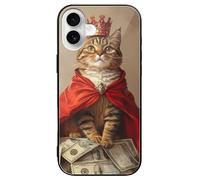 Cat Queen Money Dollar Phone Case Glass Phone Cover Protective Shell Compatible with iPhone 16/Pro/Pro Max/Plus/E