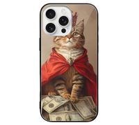 Cat Queen Money Dollar Phone Case Glass Phone Cover Protective Shell Compatible with iPhone 16/Pro/Pro Max/Plus/E