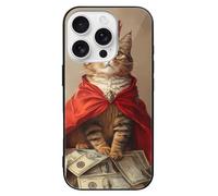 Cat Queen Money Dollar Phone Case Glass Phone Cover Protective Shell Compatible with iPhone 16/Pro/Pro Max/Plus/E
