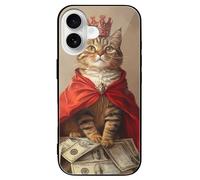 Cat Queen Money Dollar Phone Case Glass Phone Cover Protective Shell Compatible with iPhone 16/Pro/Pro Max/Plus/E