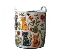 Cat Quilted Laundry Basket - Original Handmade Quilted Fabric Storage Bin for Clothes & Home Organization (Medium (16" x 22"),G)
