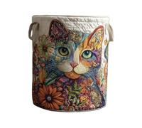 Cat Quilted Laundry Basket - Original Handmade Quilted Fabric Storage Bin for Clothes & Home Organization (Medium (16" x 22"),J)