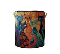 Cat Quilted Laundry Basket - Original Handmade Quilted Fabric Storage Bin for Clothes & Home Organization (Small (14" x 18"),D)