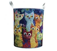 Cat Quilted Laundry Basket - Original Handmade Quilted Fabric Storage Bin for Clothes & Home Organization (Medium (16" x 22"),E)