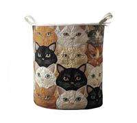 Cat Quilted Laundry Basket - Original Handmade Quilted Fabric Storage Bin for Clothes & Home Organization (Small (14" x 18"),I)