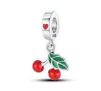 Cat Rainbow Flower Strawberry Avocado Fruit I Love You Heart Mum Mom Mother Charm Bead Pendant 925 Sterling Silver Compatible With Pandora Charm Moments Bracelet (Lucky Cherries Cherry Fruit)