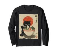 Cat Ramen Aesthetic Japanese Ukiyo-e Artwork Anime Cat Long Sleeve T-Shirt