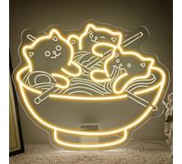Cat Ramen LED Lights for Backdrop,Kawaii Anime LED Light Up Sign for Restaurant Home Bar Kitchen Bedroom Japanese Shop,Noodles Dimmable Neon Sign Gift for Cat Lover Women Men USB Powered（14.9"*12.6"）