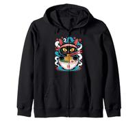 Cat Ramen Noodle Bowl Cute Kawaii Style Design Zip Hoodie