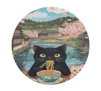 Cat Ramen Noodles Japan Wooden Puzzle Letter on Back Circular Easy Jigsaw Puzzles for Elderly Birthday Gift Family Game