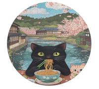 Cat Ramen Noodles Japan Wooden Puzzle Letter on Back Circular Easy Jigsaw Puzzles for Elderly Birthday Gift Family Game