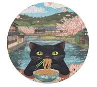 Cat Ramen Noodles Japan Wooden Puzzle Letter on Back Circular Easy Jigsaw Puzzles for Elderly Birthday Gift Family Game