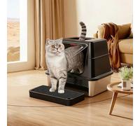 Cat Ramp for Cat Litter Tray, Raised Cat Litter Tray Level, Cat Catcher Litter Trapper with Filter Function, for Small & Older Cats, Robust Easy to Clean (Black)