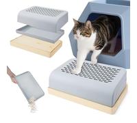 Cat Ramp for Litter Box with Wooden Base, Catcan Litter Box Step with Filter Function Double Layered Self-Cleaning Cat Litter Trapper for Small & Elderly Cats