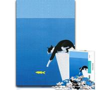 Cat Reaching for A Fish Adult Wooden Jigsaw Puzzle 1000 Pieces | Jigsaw Puzzle for Adults: sorting by colour, shape or image area at home.