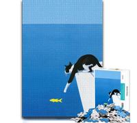 Cat Reaching for A Fish Classic Wooden Puzzle for Adults, 500 Pieces | Puzzle for Adults - visible image details for section-by-section building over several sessions.