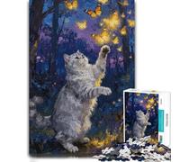 Cat Reaching for Butterflies in Forest-1 Jigsaw Puzzle, 1000 Piece | Choose a relaxing puzzle activity around the table for patient puzzling.