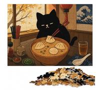 Cat Reaching for Ramen with Chopsticks Jigsaw Puzzle, 1000 Pieces | Piece-by-piece progress - a simple way to organise the image over several sessions.