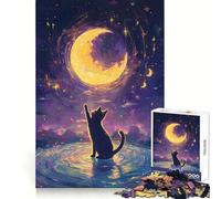 Cat Reaching for The Moon 1000 Pieces Jigsaws Adults Puzzles Memory Training Restful Escape Flawless Cut Xmas Surprise size 50x75cm