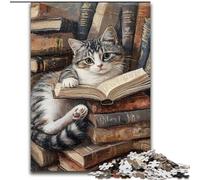 Cat Reading A Book 1000 Pieces Jigsaw Puzzle for Adults& Teens, Challenging Game And Family Play Artists Collection, Fine Art for Age 14 Years Up (50x75cm)