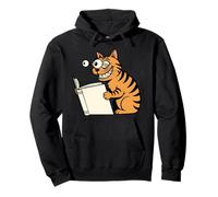 Cat Reading a Book Crazy Kitty Bookworm Pullover Hoodie