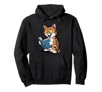 Cat Reading a Book Crazy Kitty Bookworm Pullover Hoodie