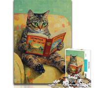Cat Reading A Book Jigsaw Puzzles for Adults Teenagers Jigsaws Puzzle,Staycation Kill Time with Fully Interlocking Randomly Shaped Pieces (38x26cm)