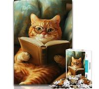 Cat Reading A Book Jigsaw Puzzles for Teenagers 1000 Jigsaws,Challenging Game And Family Play Wall Decoration Unique Birthday And Xmas Gifts (75x50cm)