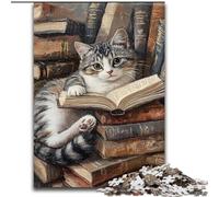 Cat Reading A Book Jigsaws Puzzles 1000 Pieces for Adults Gifts, Help The Brain Exercise Addictive Toys to Cultivate Patience Unique Challenge Game (26x38cm)
