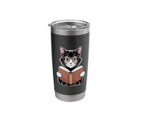 Cat Reading A Book Kitten Wearing Glasses Librarian Stainless Steel Insulated Tumbler